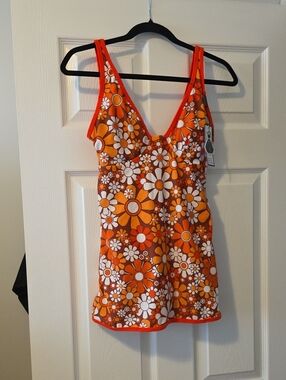 Retro Floral Orange One-Piece Swimdress
